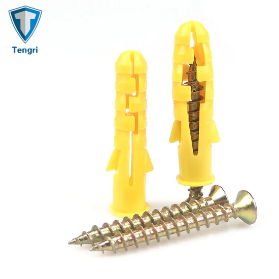 Anclaje de tornillo de plástico colorido Anclajes de expansión Tapón de pared para paneles de yeso Tapón Fisher de nailon Tornillos de fijación para muebles Tapón de anclaje de pared sólido para construcción de hormigón